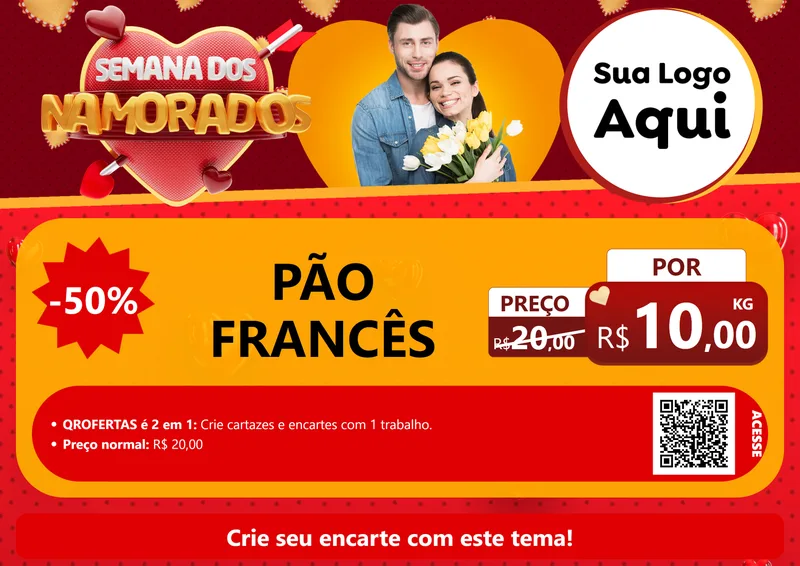 Modelo de Cartaz para Cartaz A4 Horizontal com o tema Semana dos Namorados para Padaria