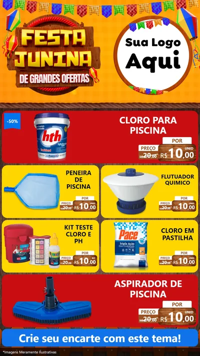 Modelo de TV para TV Vertical com o tema Festa Junina de Grandes Ofertas para Produtos para Piscina