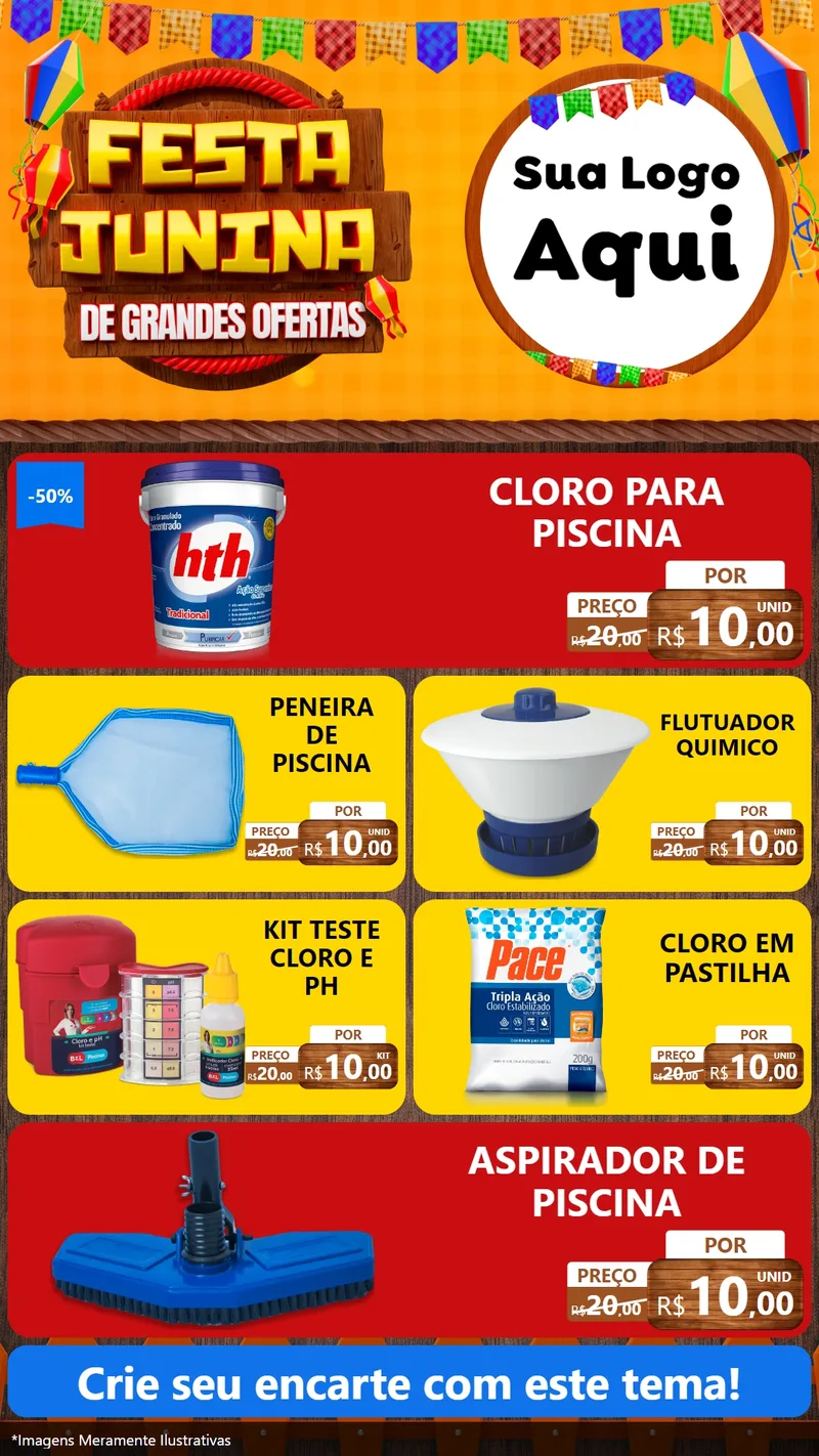 Modelo de TV para TV Vertical com o tema Festa Junina de Grandes Ofertas para Produtos para Piscina