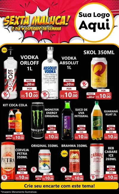 Modelo de Encarte para Encarte Grande com o tema Sexta Maluca! para Distribuidora de bebidas