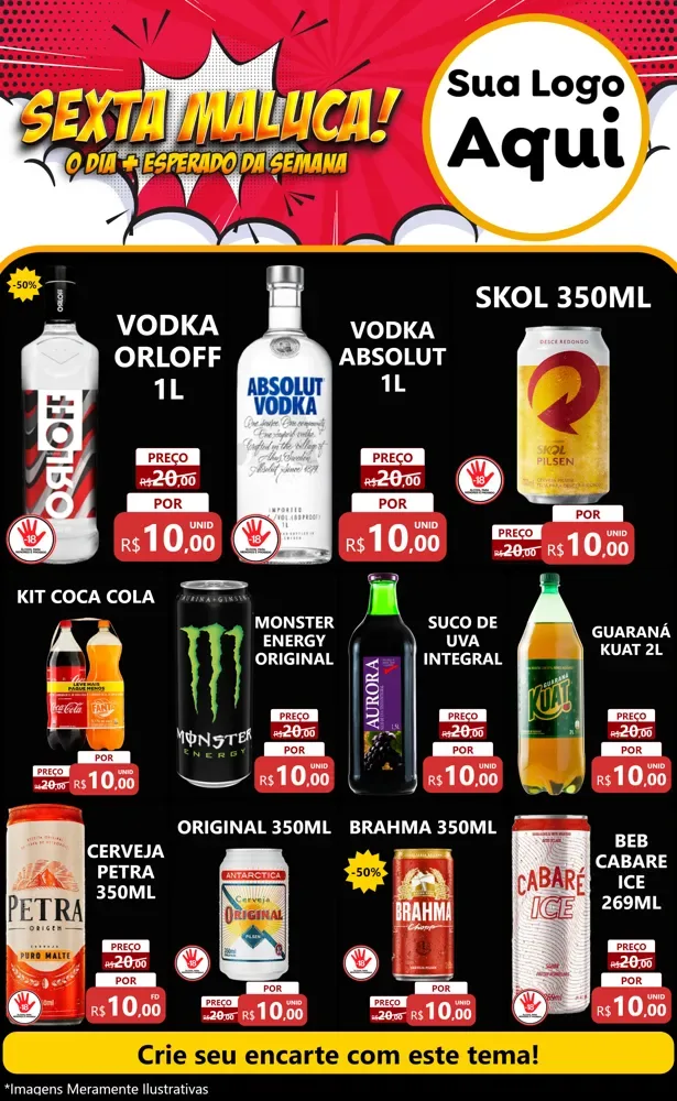Modelo de Encarte para Encarte Grande com o tema Sexta Maluca! para Distribuidora de bebidas