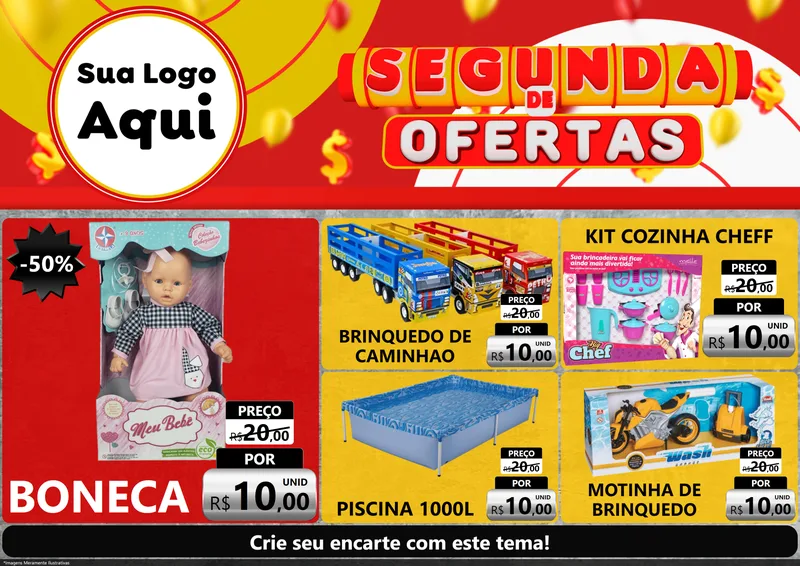 Modelo de Encarte para Encarte A4 Horizontal com o tema Segunda de Ofertas para Brinquedos
