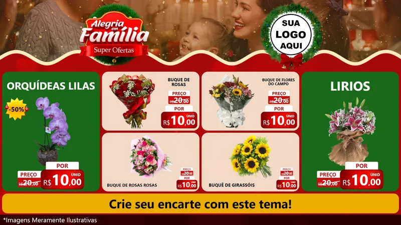 Modelo de TV para TV Horizontal com o tema Alegria Em Família - Super Ofertas para Floricultura e jardim