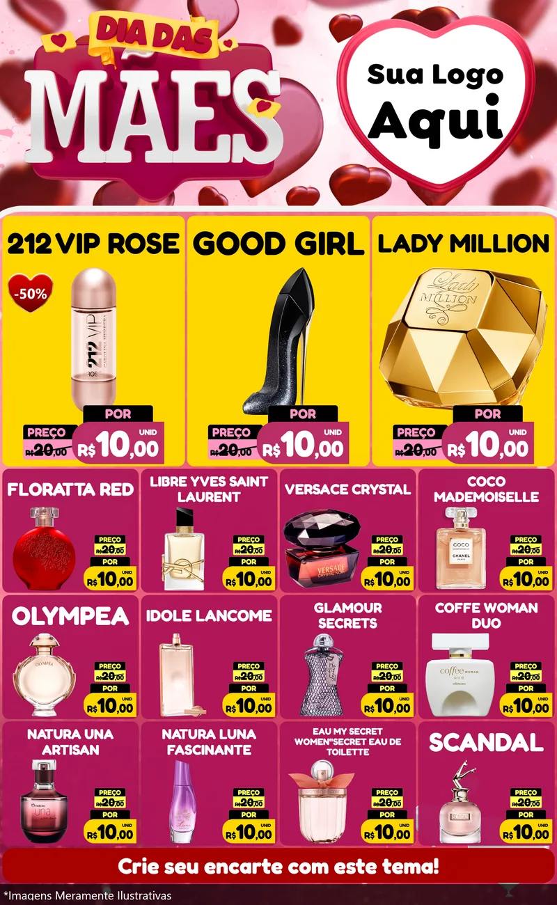 Modelo de Encarte para Encarte Grande com o tema Dia Das Mães para Perfumes