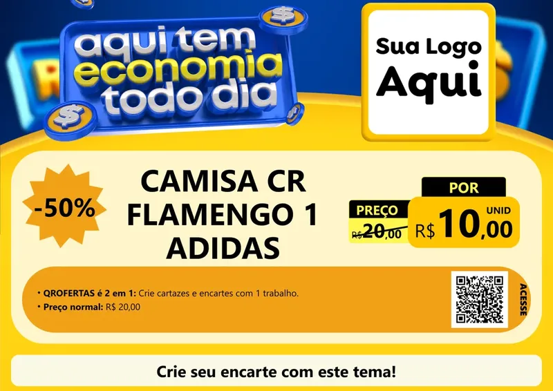Modelo de Cartaz para Cartaz A4 Horizontal com o tema Aqui Tem Economia Todo Dia para Roupas e acessórios