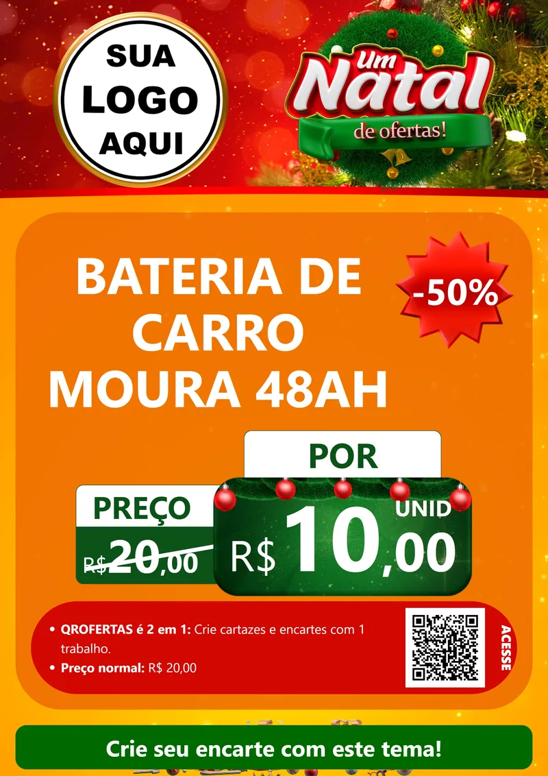 Modelo de Cartaz para Cartaz A4 Vertical com o tema Um Natal de Ofertas para Baterias Elétricas