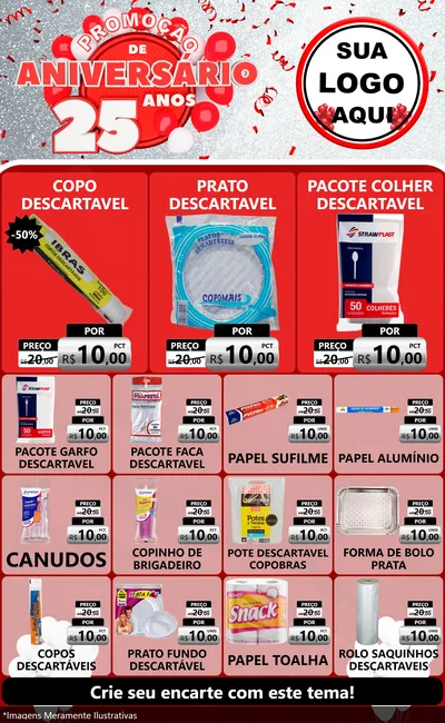 Modelo de Encarte para Encarte Grande com o tema Promoção de Aniversário - 25Anos para Embalagens