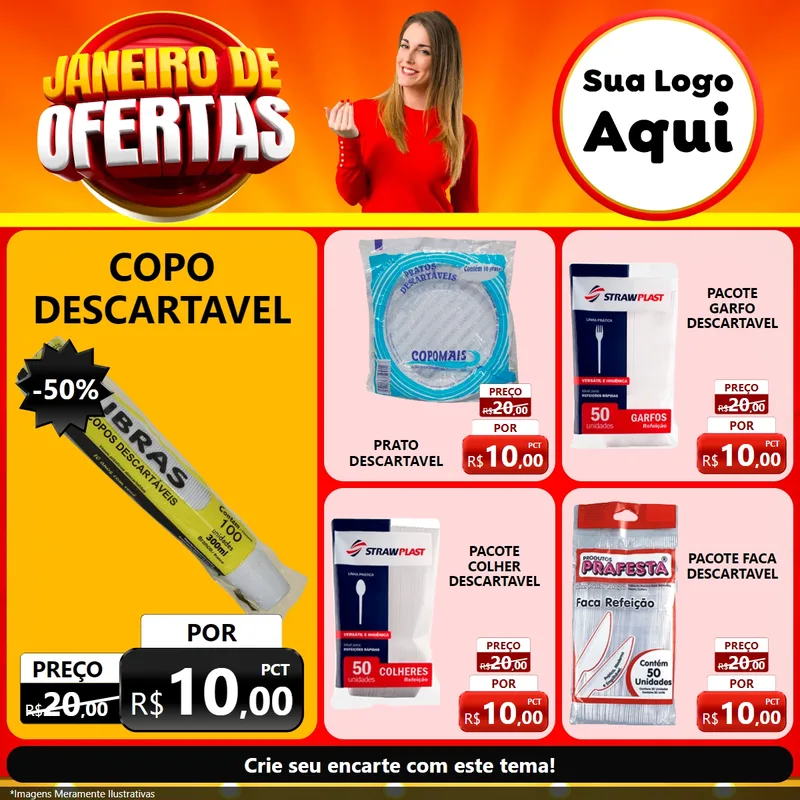 Modelo de Rede Social para Feed Facebook com o tema Janeiro de Ofertas para Embalagens