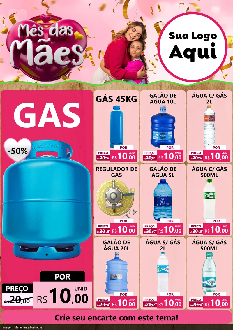 Modelo de Encarte para Encarte A4 Vertical com o tema Mês das Mães para Água e gás