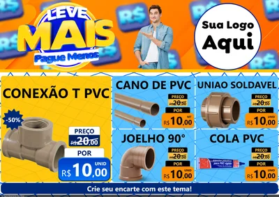 Modelo de Encarte para Encarte A4 Horizontal com o tema Leve Mais, Pague Menos para Tubos e conexões