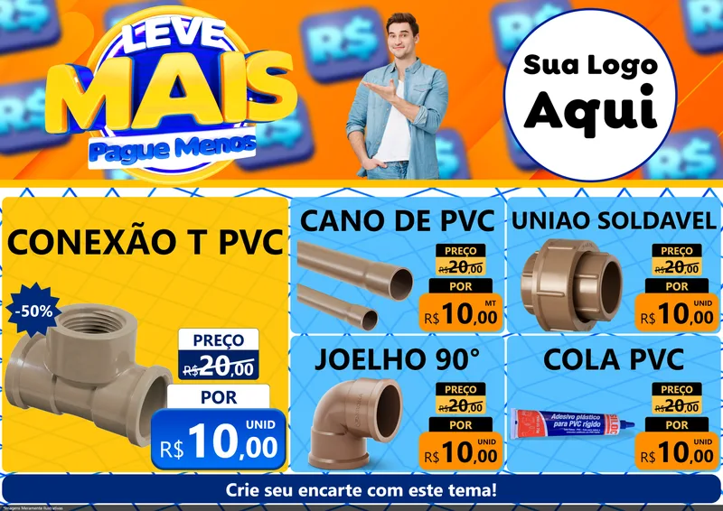 Modelo de Encarte para Encarte A4 Horizontal com o tema Leve Mais, Pague Menos para Tubos e conexões