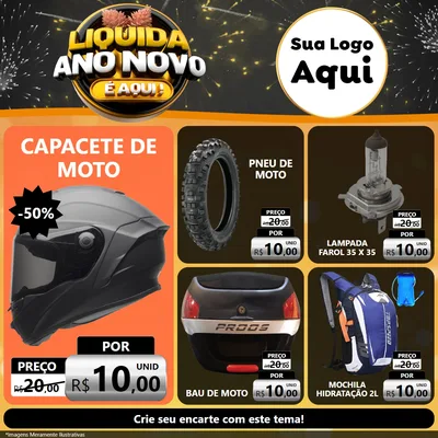 Modelo de Rede Social para Feed Facebook com o tema Liquida Ano Novo É Aqui! para Moto peças