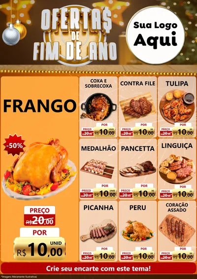 Modelo de Encarte para Encarte A4 Vertical com o tema Ofertas de Fim de Ano para Assados