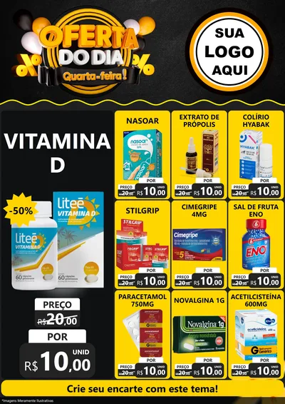 Modelo de Encarte para Encarte A4 Vertical com o tema Oferta do Dia - Quarta Feira! para Farmácia