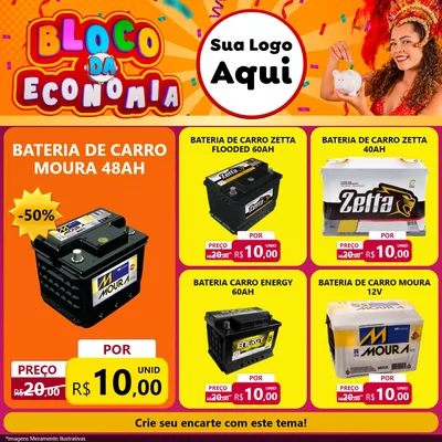 Modelo de Rede Social para Feed Facebook com o tema Bloco da Economia para Baterias Elétricas