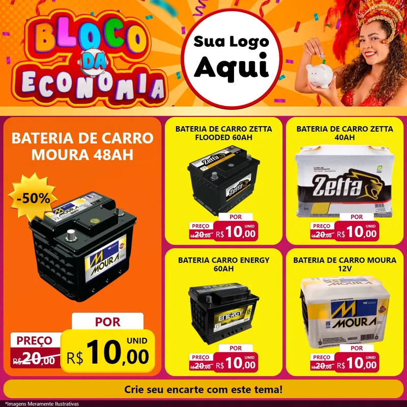 Modelo de Rede Social para Feed Facebook com o tema Bloco da Economia para Baterias Elétricas