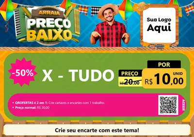 Modelo de Cartaz para Cartaz A4 Horizontal com o tema Arraiá de Preço Baixo - Junina para Hamburgueria