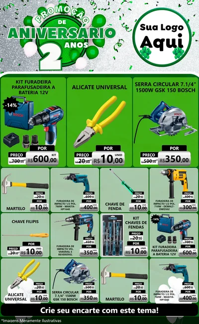 Modelo de Encarte para Encarte Grande com o tema Promoção de Aniversário - 2 Anos para Maquinas e Ferramentas