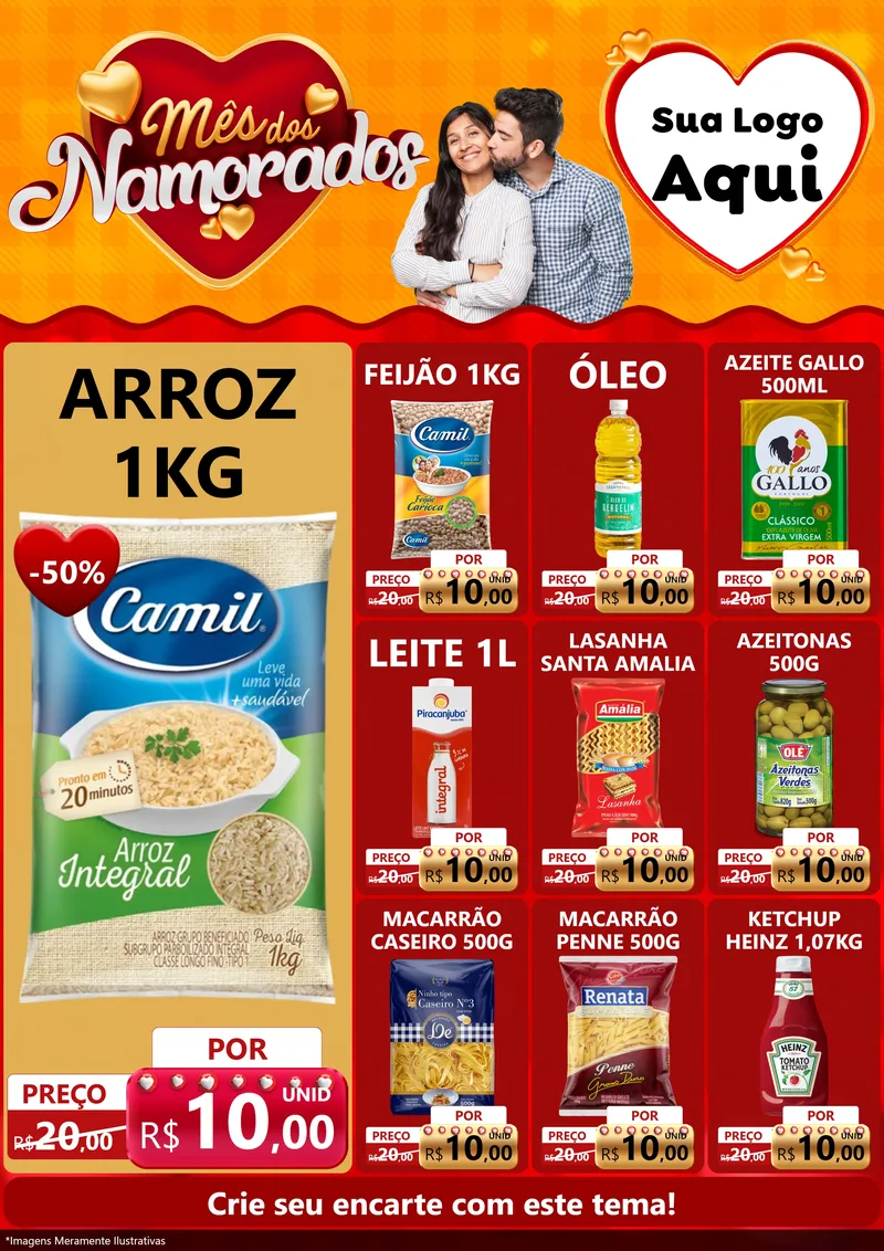 Modelo de Encarte para Encarte A4 Vertical com o tema Mês dos Namorados para Supermercado