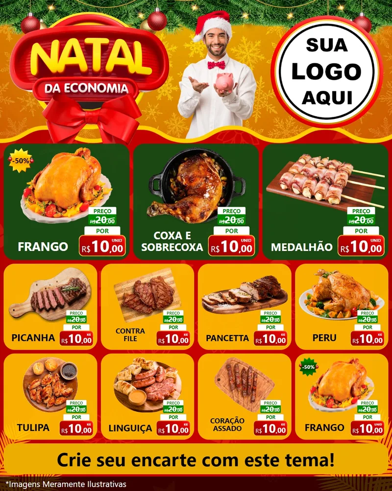 Modelo de Rede Social para Feed Instagram com o tema Natal da Economia para Assados