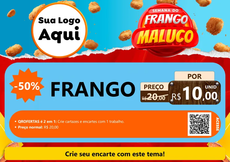 Modelo de Cartaz para Cartaz A4 Horizontal com o tema Semana do Frango Maluco para Assados