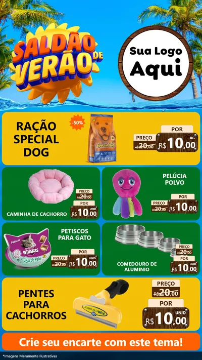 Modelo de TV para TV Vertical com o tema Saldão de Verão para Pet Shop