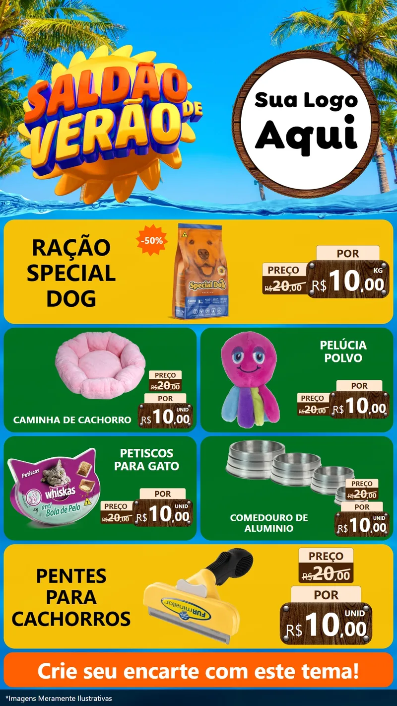 Modelo de TV para TV Vertical com o tema Saldão de Verão para Pet Shop