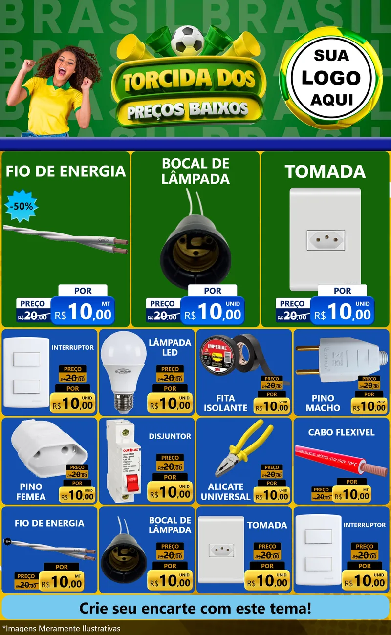 Modelo de Encarte para Encarte Grande com o tema Torcida dos Preços Baixos para Materiais Elétricos