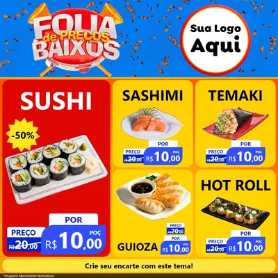 Modelo de Rede Social para Feed Facebook com o tema Folia de Preços Baixos para Comida japonesa