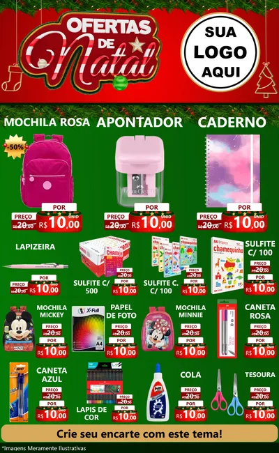 Modelo de Encarte para Encarte Grande com o tema Ofertas de Natal para Papelaria