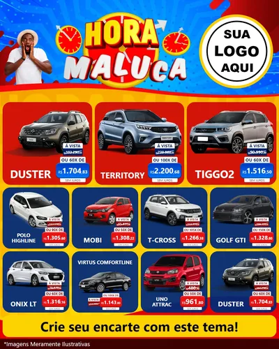 Modelo de Rede Social para Feed Instagram com o tema Hora Maluca para Concessionaria de Carros