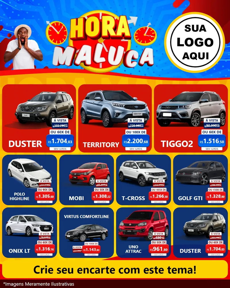 Modelo de Rede Social para Feed Instagram com o tema Hora Maluca para Concessionaria de Carros