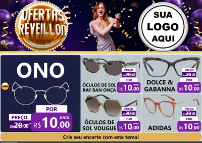 Modelo de Encarte para Encarte A4 Horizontal com o tema Ofertas de Réveillon para Óticas
