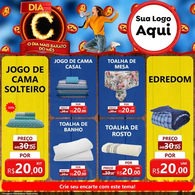Modelo de Rede Social para Feed Facebook com o tema Dia C - O Dia Mais Barato Do Mês para Cama, Mesa e Banho