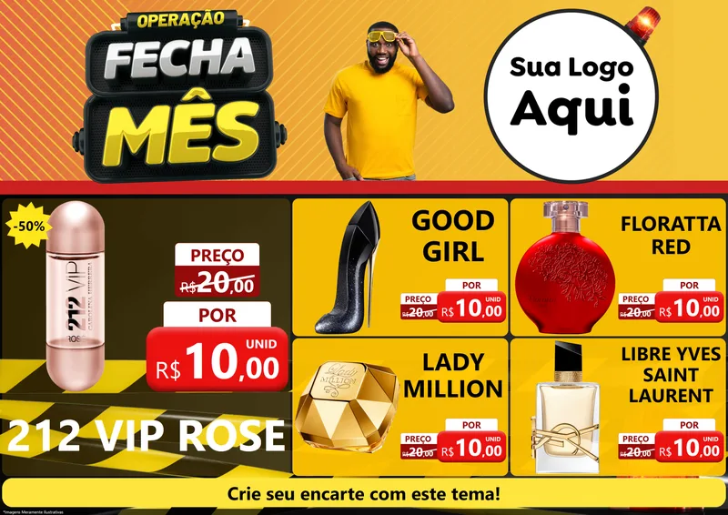 Modelo de Encarte para Encarte A4 Horizontal com o tema Operação Fecha Mês para Perfumes