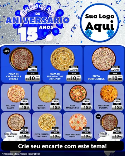 Modelo de Rede Social para Feed Instagram com o tema Promoção de Aniversário - 15 Anos para Pizzaria