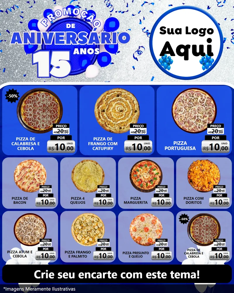 Modelo de Rede Social para Feed Instagram com o tema Promoção de Aniversário - 15 Anos para Pizzaria