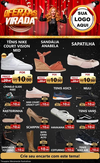 Modelo de Encarte para Encarte Grande com o tema Ofertas da Virada para Calçados