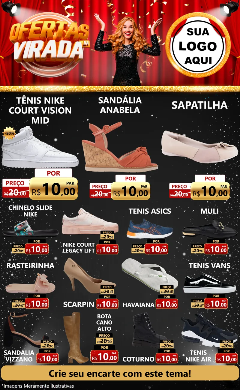 Modelo de Encarte para Encarte Grande com o tema Ofertas da Virada para Calçados