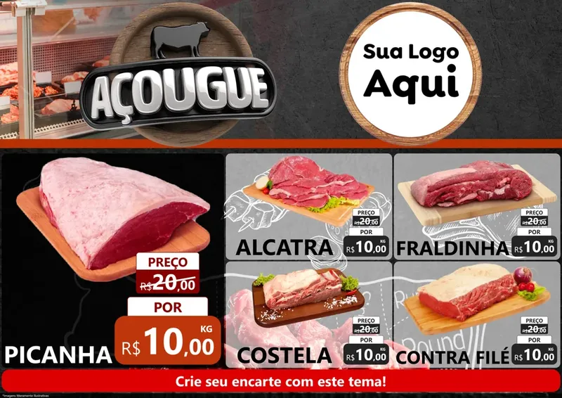 Modelo de Encarte para Encarte A4 Horizontal com o tema Açougue para Açougue