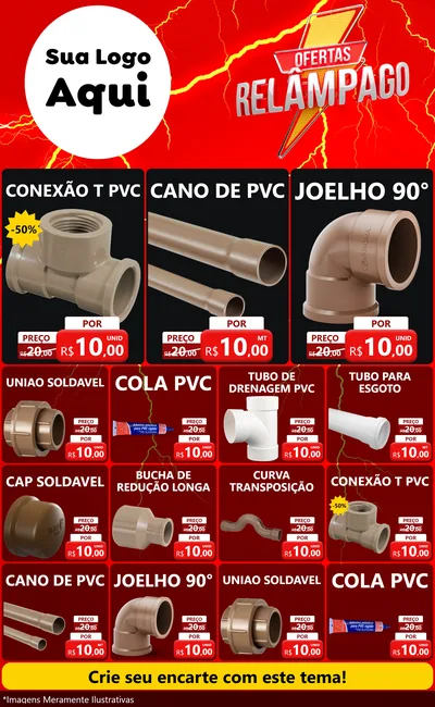 Modelo de Encarte para Encarte Grande com o tema Ofertas Relâmpago para Tubos e conexões