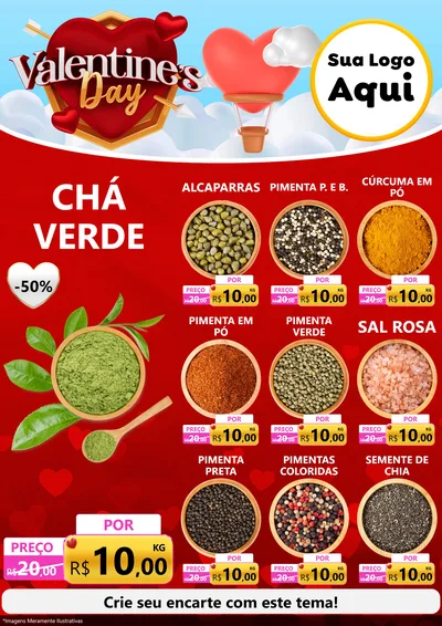 Modelo de Encarte para Encarte A4 Vertical com o tema Valentine's Day para Produtos Naturais