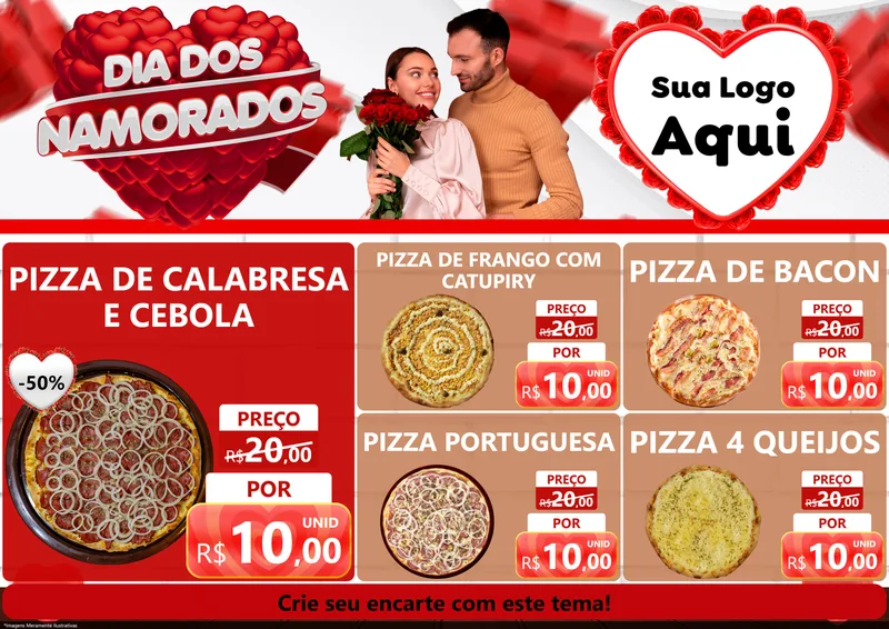 Modelo de Encarte para Encarte A4 Horizontal com o tema Dia dos Namorados para Pizzaria