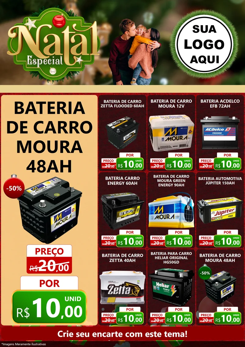 Modelo de Encarte para Encarte A4 Vertical com o tema Natal Especial para Baterias Elétricas