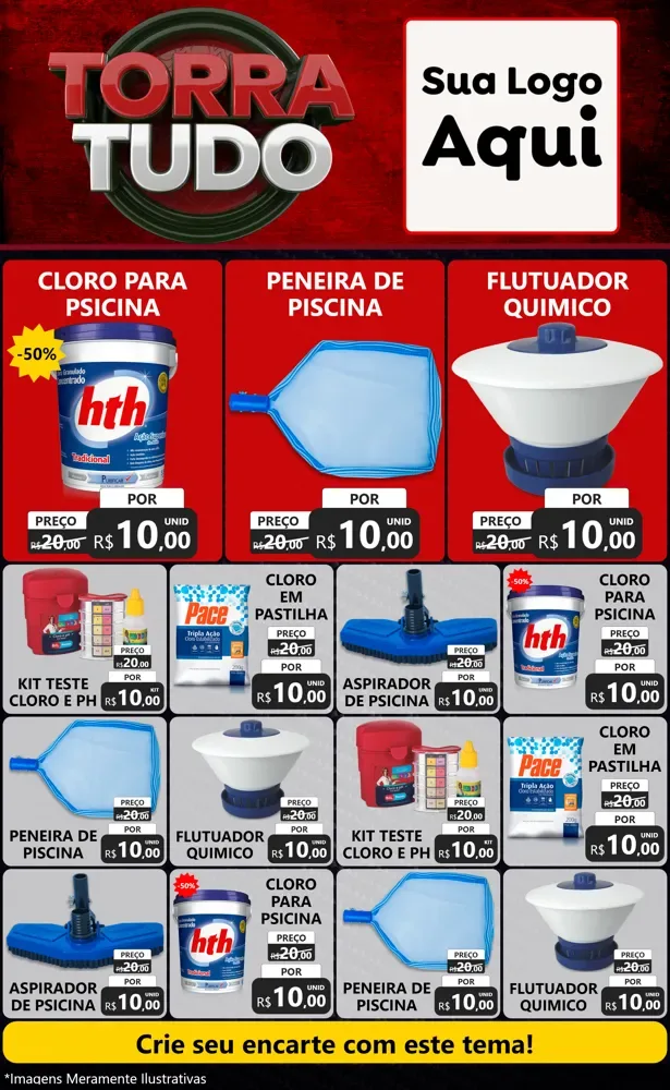 Modelo de Encarte para Encarte Grande com o tema Torra Tudo para Produtos para Piscina