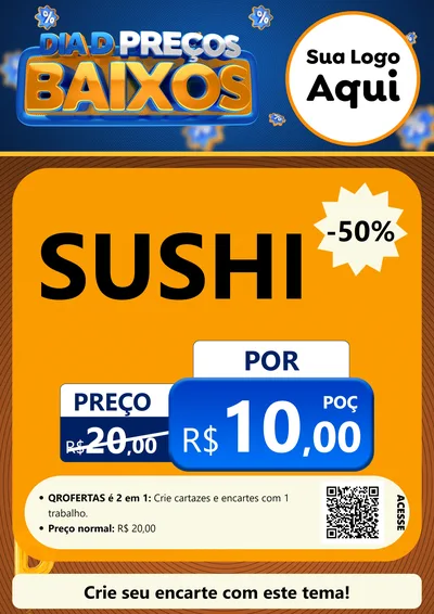 Modelo de Cartaz para Cartaz A4 Vertical com o tema Dia D Preço Baixo para Comida japonesa