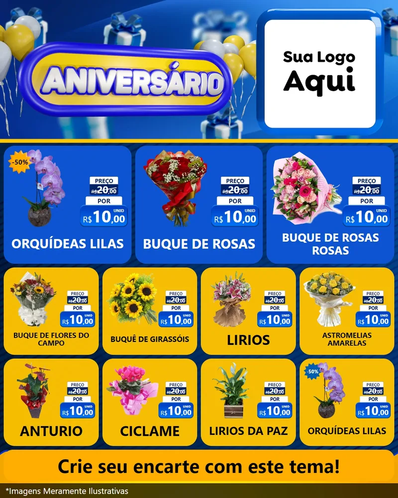 Modelo de Rede Social para Feed Instagram com o tema Aniversário para Floricultura e jardim
