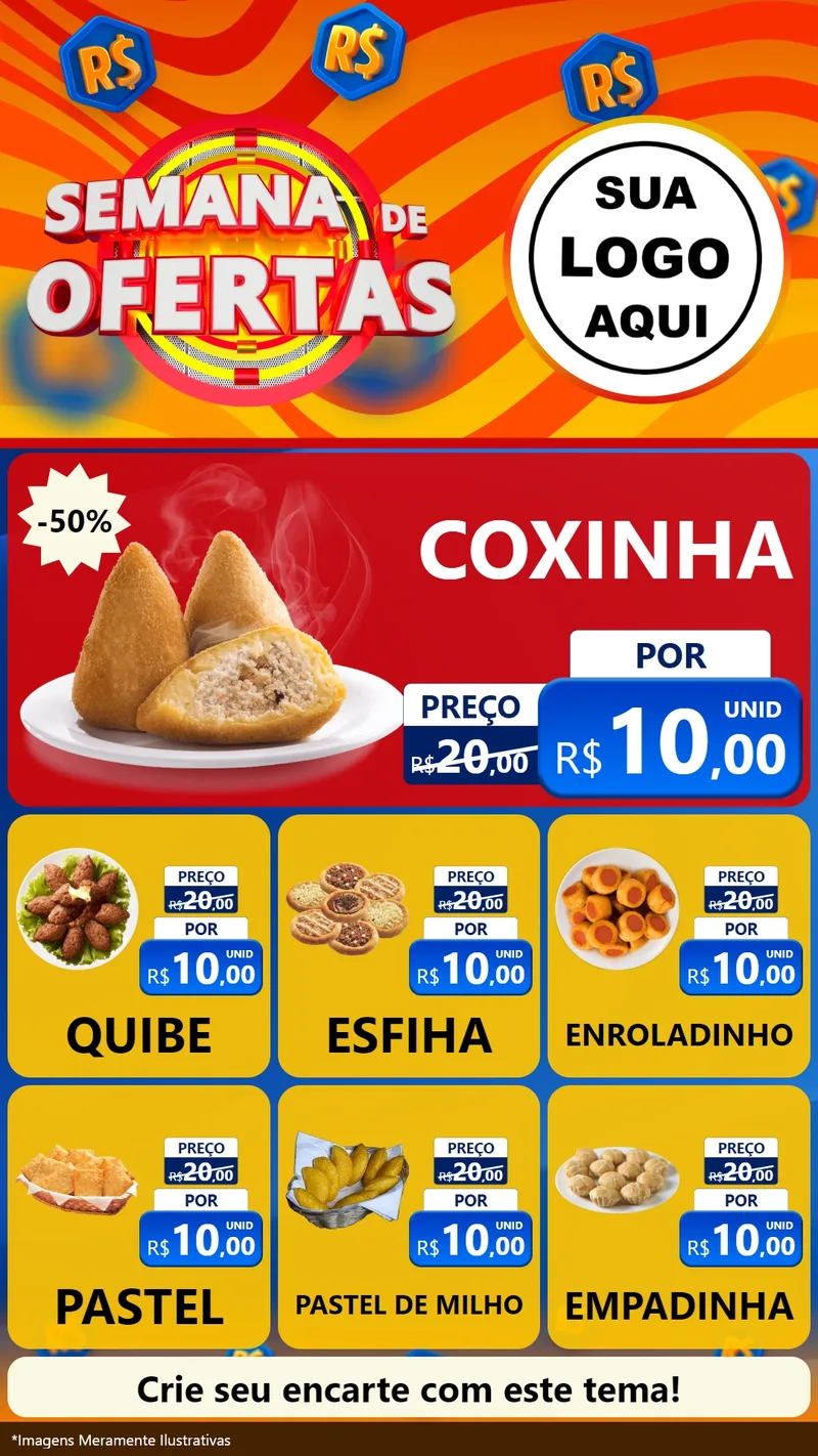 Modelo de Rede Social para Stories com o tema Semana de Ofertas para Salgadaria
