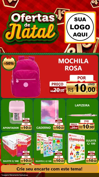 Modelo de Rede Social para Stories com o tema Ofertas de Natal para Papelaria