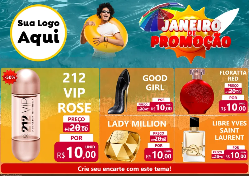Modelo de Encarte para Encarte A4 Horizontal com o tema Janeiro de Promoção para Perfumes
